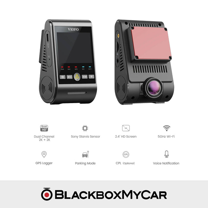 VIOFO A229 Duo 2K QHD 2-Channel Dash Cam with GPS - Dash Cams - VIOFO A229 Duo 2K QHD 2-Channel Dash Cam with GPS - 12V Plug-and-Play, 2-Channel, 256GB, 2K QHD @ 30 FPS, Adhesive Mount, App Compatible, Camera Alerts, China, G-Sensor, GPS, Hardwire Install, Loop Recording, Mobile App, Mobile App Viewer, Night Vision, Parking Mode, Rear Camera, Security, Super Capacitor, Voice Alerts, Wi-Fi - BlackboxMyCar