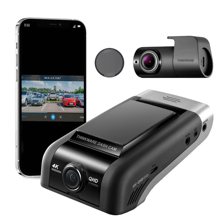 Thinkware U1000 4K UHD Dual-Channel Dash Cam - Dash Cams - Thinkware U1000 4K UHD Dual-Channel Dash Cam - 128GB, 12V Plug-and-Play, 2-Channel, 4K UHD @ 30 FPS, ADAS, Adhesive Mount, App Compatible, Cloud, CPL Filter, Desktop Viewer, G-Sensor, GPS, Hardwire Install, Loop Recording, Mobile App, Mobile App Viewer, Night Vision, OBD Plug-and-Play, Parking Mode, Rear Camera, Security, South Korea, Super Capacitor, Wi-Fi - BlackboxMyCar