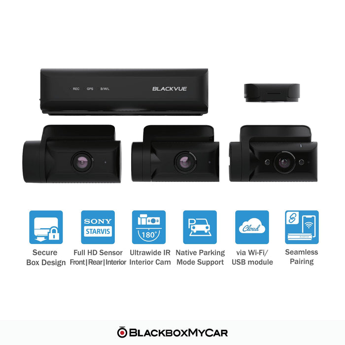 BlackVue DR770X Box 3-Channel Cloud Dash Cam - Dash Cams - BlackVue DR770X Box 3-Channel Cloud Dash Cam - 1080p Full HD @ 60 FPS, 2-Channel, 3-Channel, 4K UHD @ 30 FPS, Adhesive Mount, App Compatible, Bluetooth, Cloud, Desktop Viewer, G-Sensor, GPS, Hardwire Install, Loop Recording, Mobile App, Mobile App Viewer, Night Vision, Parking Mode, Security, South Korea, Super Capacitor, Wi-Fi - BlackboxMyCar