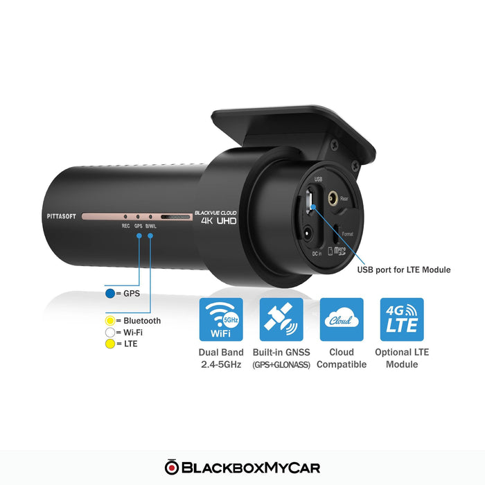 BlackVue DR970X-2CH 4K UHD Cloud Dash Cam - Dash Cams - BlackVue DR970X-2CH 4K UHD Cloud Dash Cam - 2-Channel, 4K UHD @ 30 FPS, Adhesive Mount, App Compatible, Bluetooth, Cloud, Desktop Viewer, G-Sensor, GPS, Hardwire Install, Loop Recording, Mobile App, Mobile App Viewer, Night Vision, Parking Mode, Security, South Korea, Super Capacitor, Wi-Fi - BlackboxMyCar